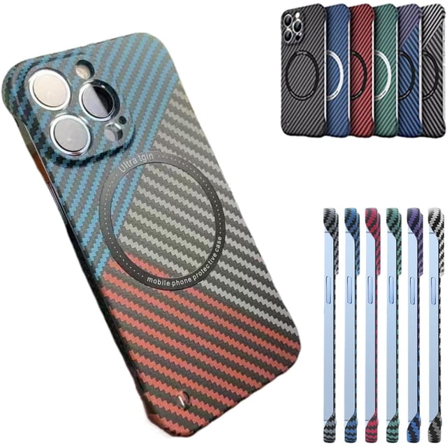 Funda para teléfono sin marco con textura de fibra de carbono, funda magnética para teléfono con carga inalámbrica para iPhone 14/13/12/11 Pro ProMax (Tricolor A, para iPhone 11Pro Max)