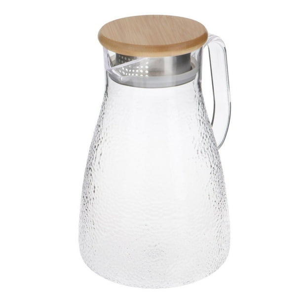 Jarra de agua fría y caliente con tapa de bambú, jarra de bebidas multiusos resistente al calor de 50oz, jarra para nevera para agua fría y caliente Claro