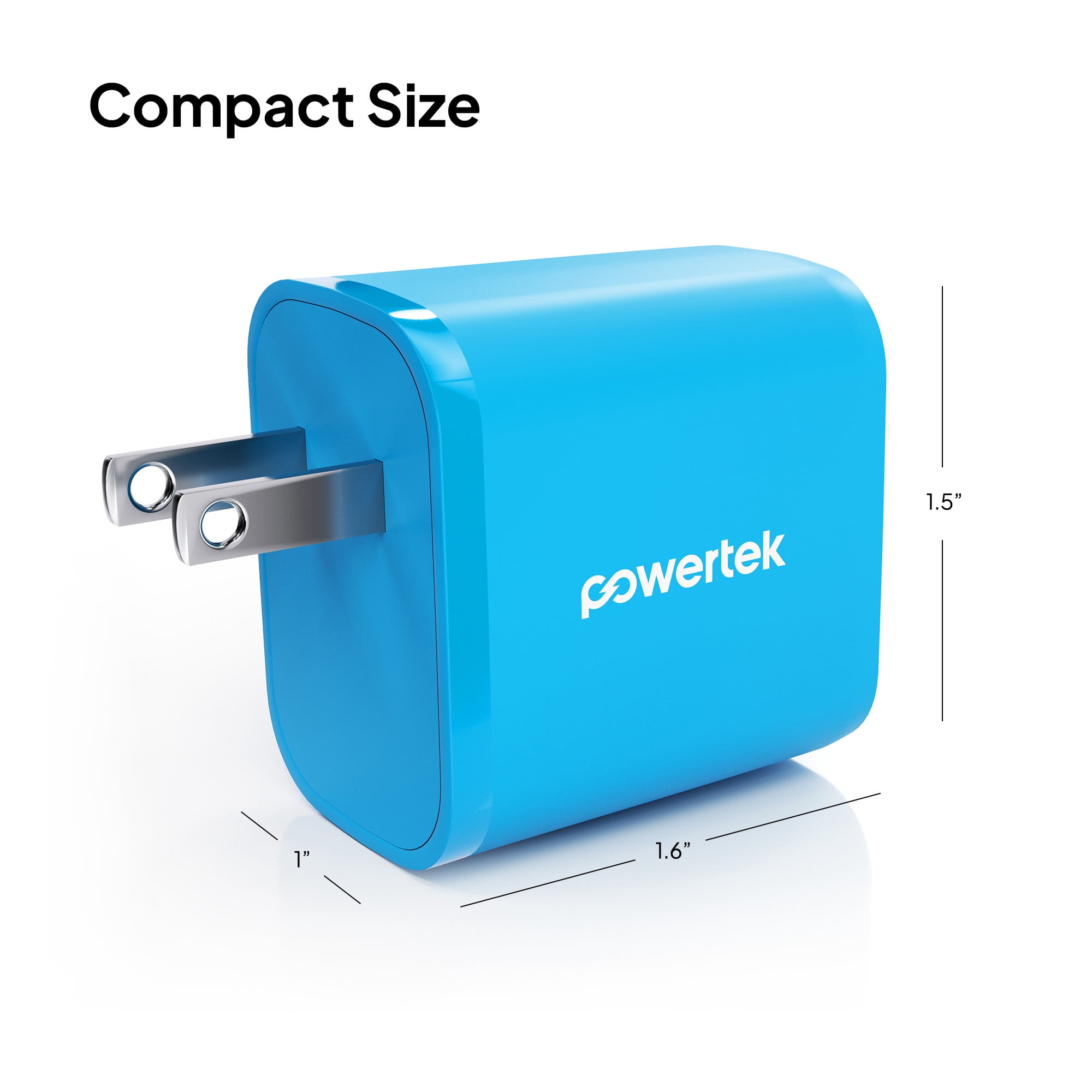 Powertek 20W USB-C PD + USB-A Dual Port Wall Charger, Blue