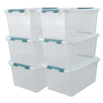 Buyitt 6-Pack 35 quart Large Plastic Storage Bin, Latching Box with Clear Base, White Lid and Green Latches