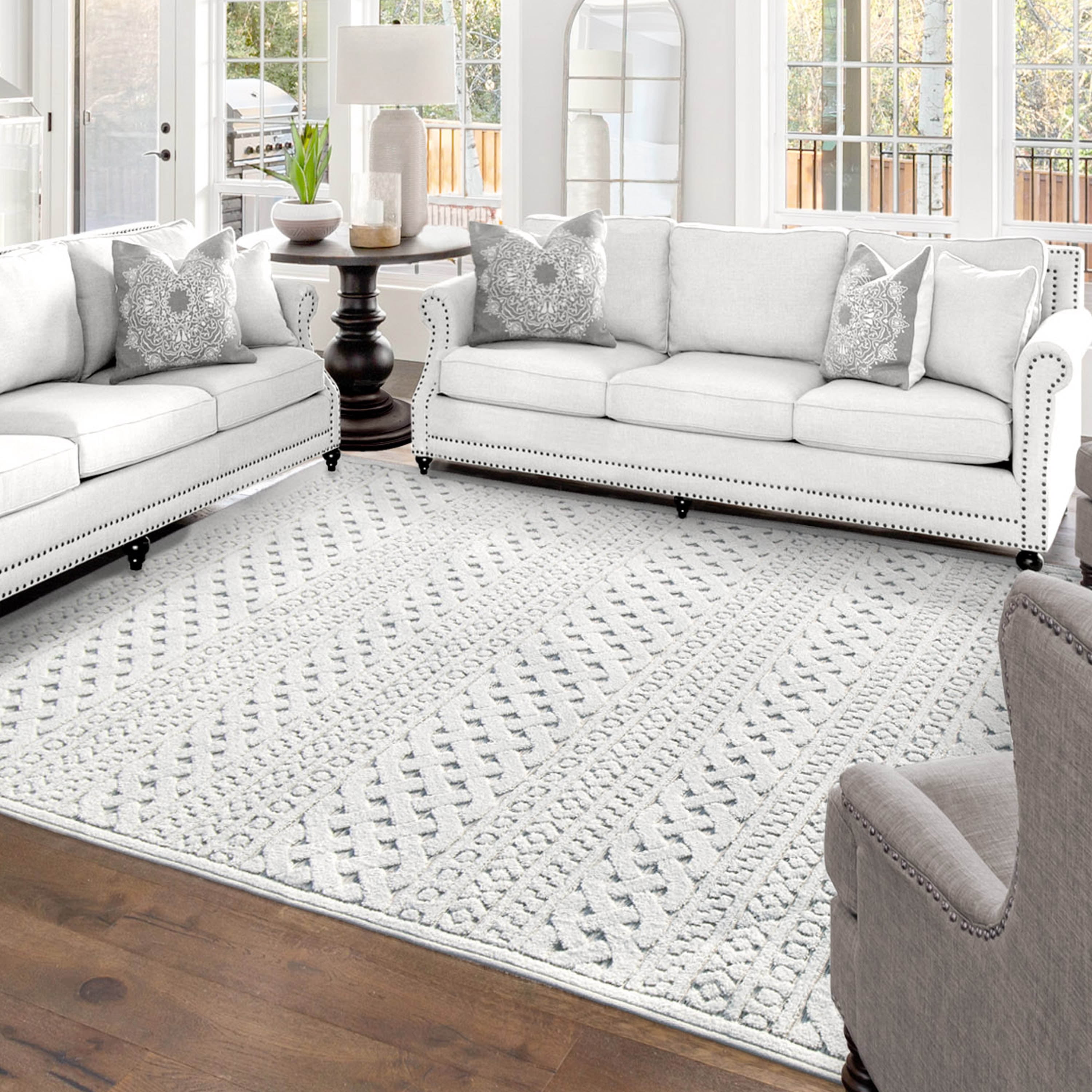 My Texas House Jessie 7'9" X 10'10" Natural Gray Geometric Indoor-Outdoor Area Rug