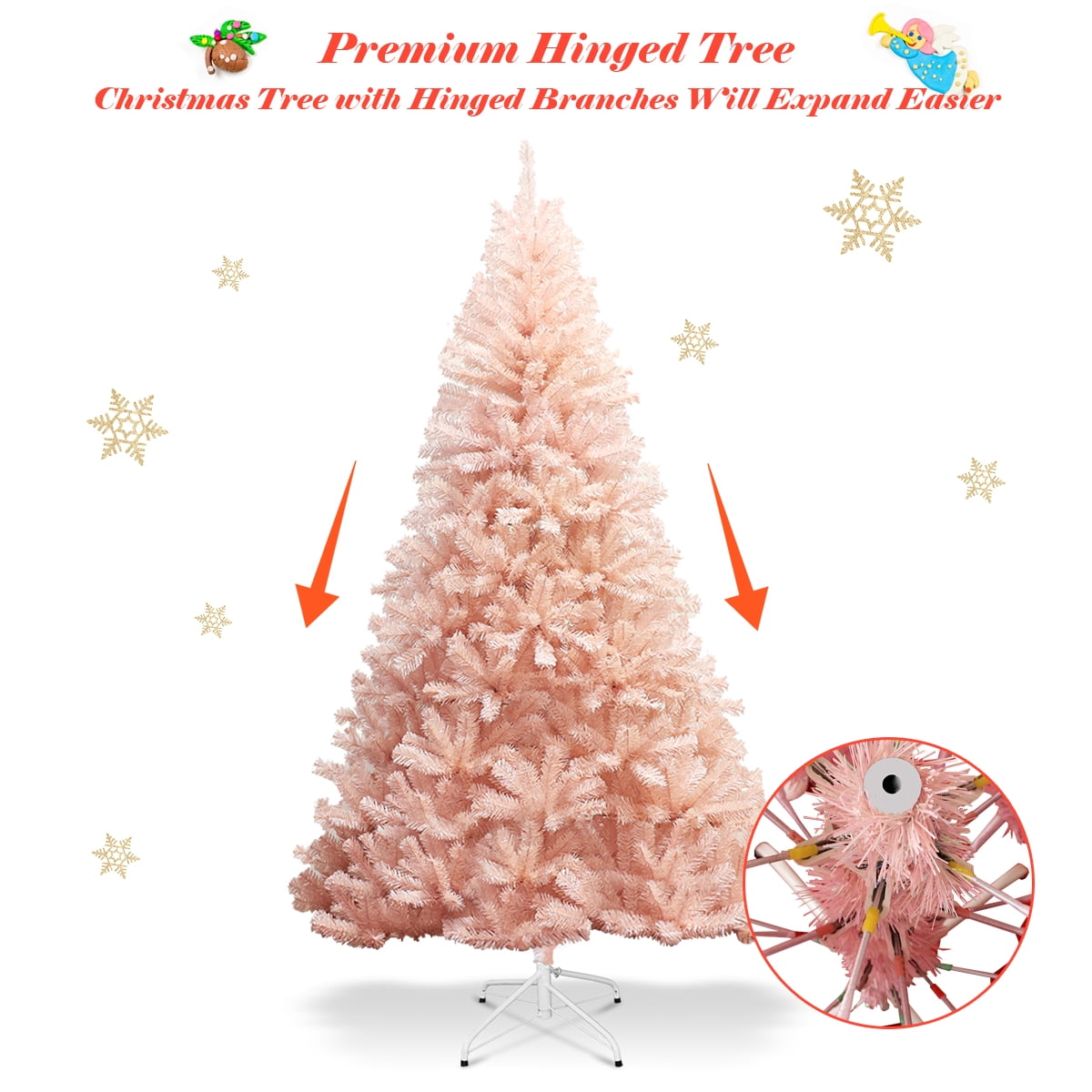 Gymax 6ft Pink Classic Pine Christmas Tree Artificial Hinged Tips (Pink)