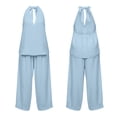 thumbnail image 7 of Oplxuo Womens Linen 2 Piece Sets Fashion Sleeveless V Neck Halter Top Matching Baggy Wide Leg Pants Set Summer Casual Outfits, 7 of 7