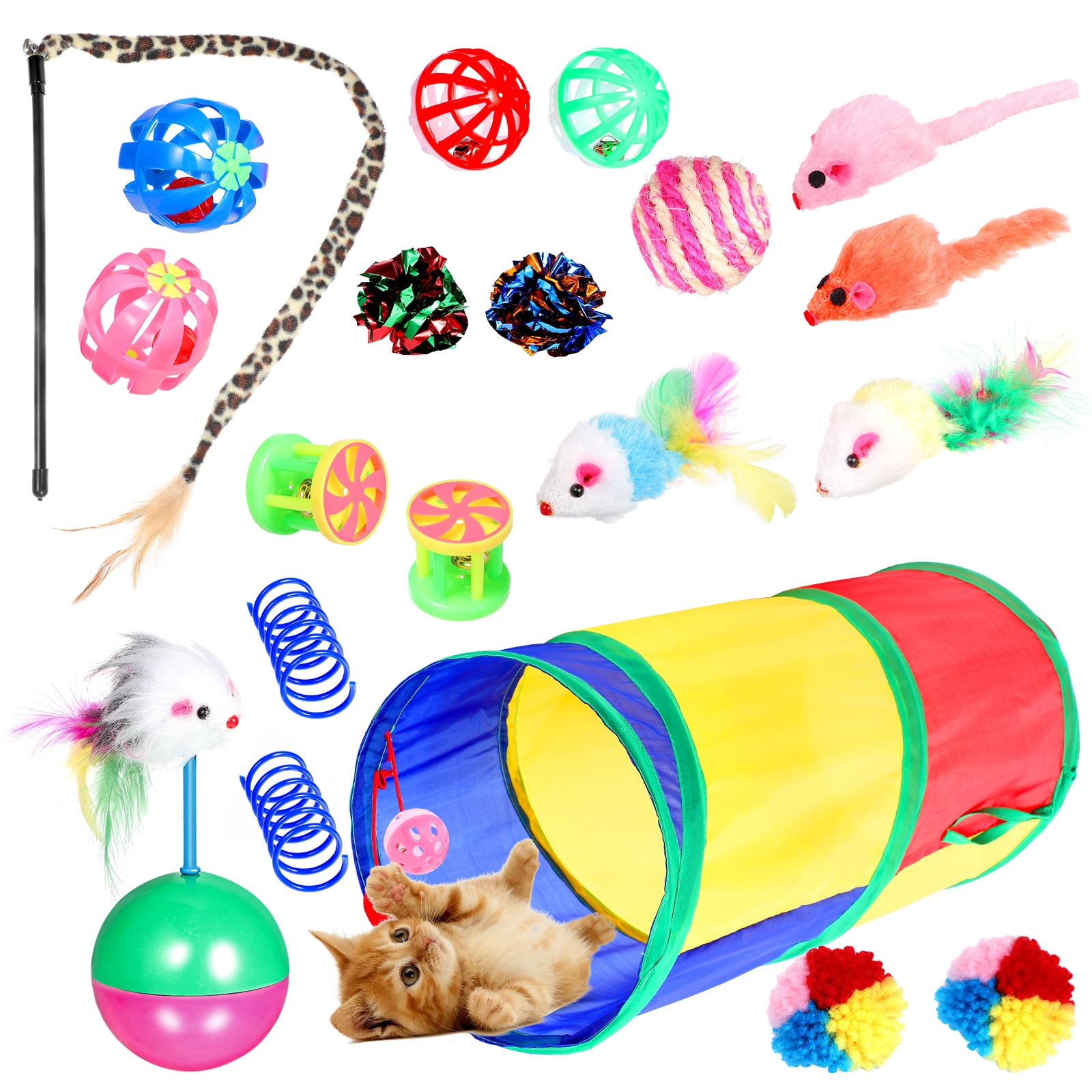20pcs Crinkle Cat Toys Indoor Cats Toys Balls Kitten Tunnel Cat Wand