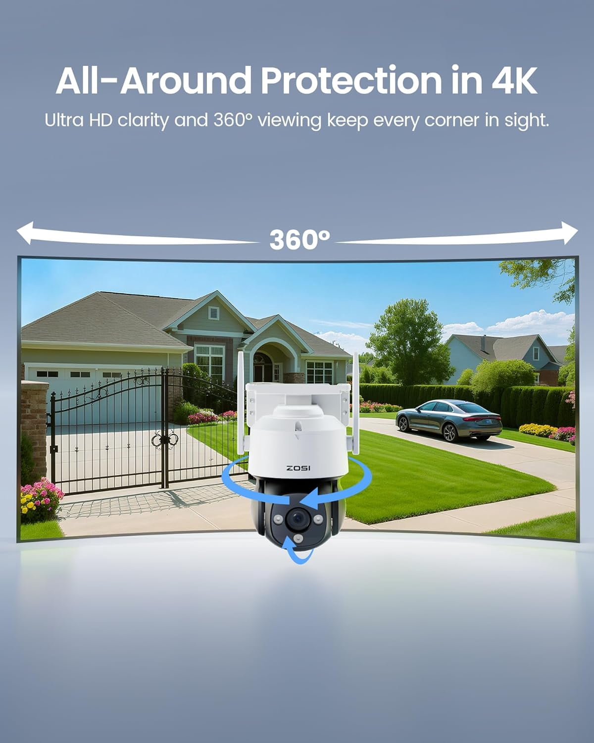 ZOSI C290 4K 8MP UHD Wired WiFi Security Camera Outdoor Indoor, Plug-in Pan/Tilt IP Camera, AI Human Face Vehicle Detection, Auto Tracking, Night Vision, Siren Alarm, 2-Way o, 64GB Memory Card