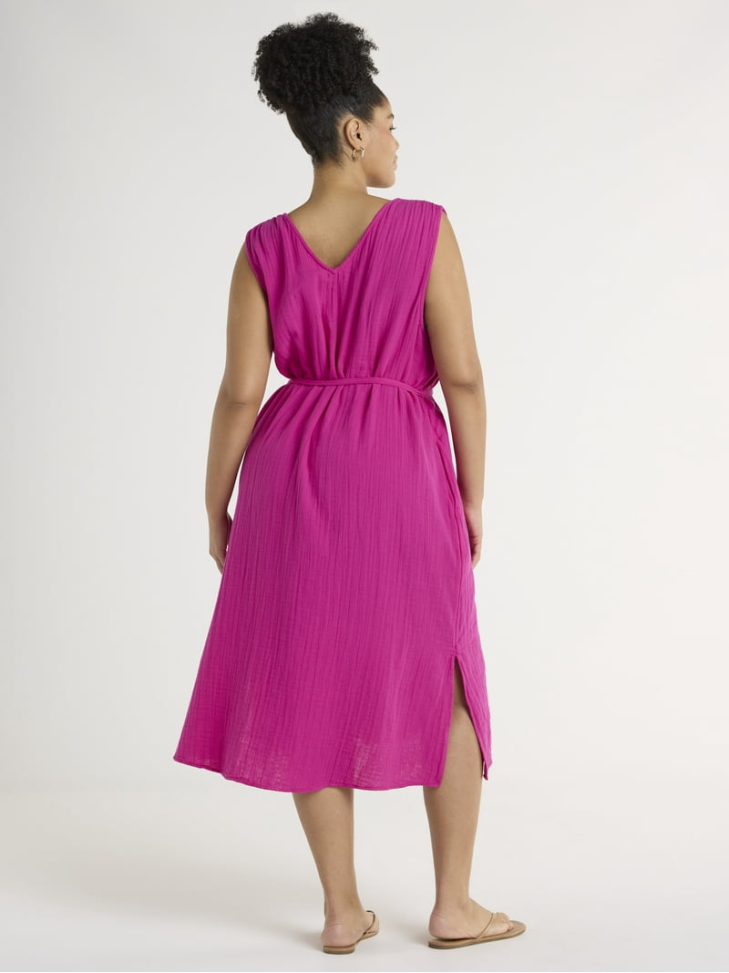 knee length dresses for ladies V-Neck Sleeveless Organic Cotton Midi Dress – Baci Fashion main image 0