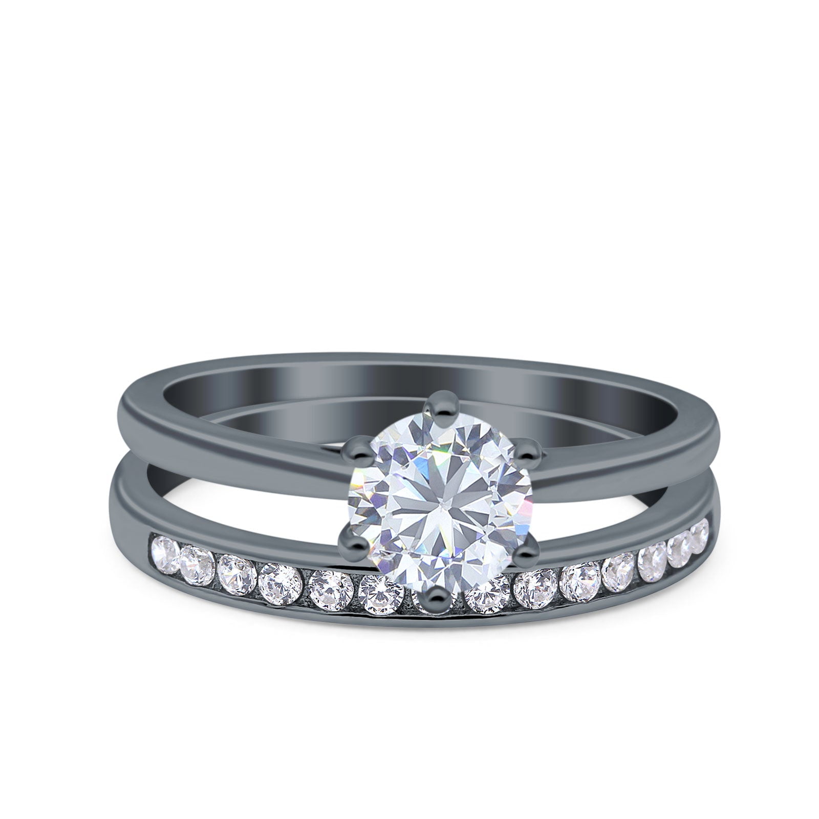 925 Sterling Silver CZ Sapphire Micro Pave Engagement Bridal Wedding Ring 925 Sterling Silver CZ Sapphire Micro Pave Engagement Bridal Wedding Ring