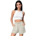 thumbnail image 4 of Bermuda Shorts for Women 7 Inch Inseam Drawstring Short High Waisted Lightweight Short Beach Vacation Outfits Pockets White XL, 4 of 8