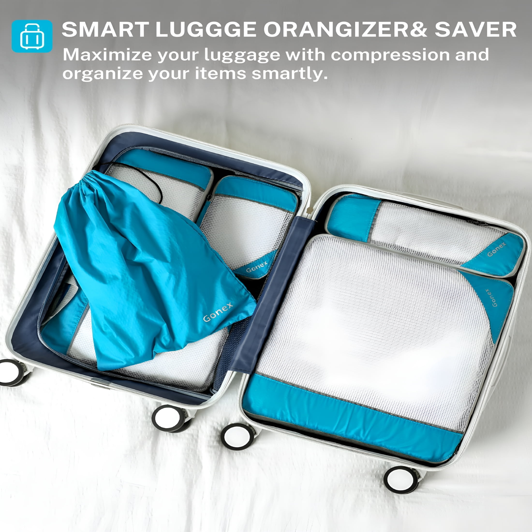 GASTROPOD 6 Set Compression Packing Cubes Mesh Luggage Organizers for Travel Accessories Suitcase Storage Bags Set Compression Packing Bags