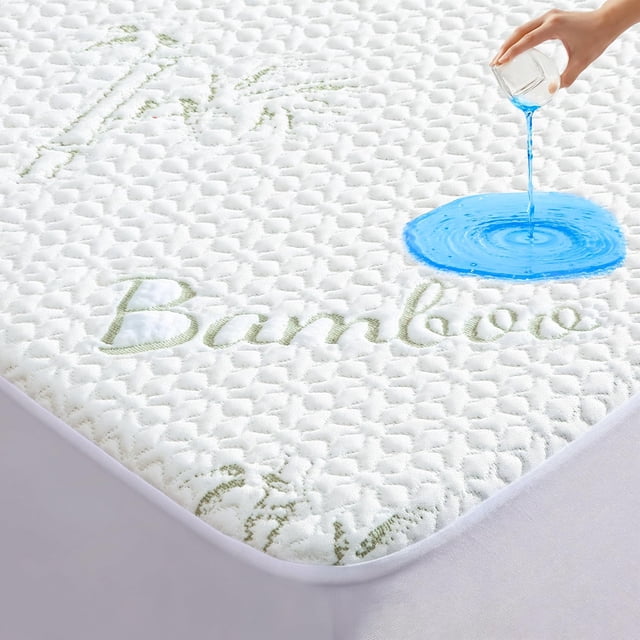 Canadian Linen Bamboo Mattress Protector Tree Design 78"x80"x14" Soft Smooth Cooling Breathable Noiseless Washable Non Slip Deep Pocket Fitted, King
