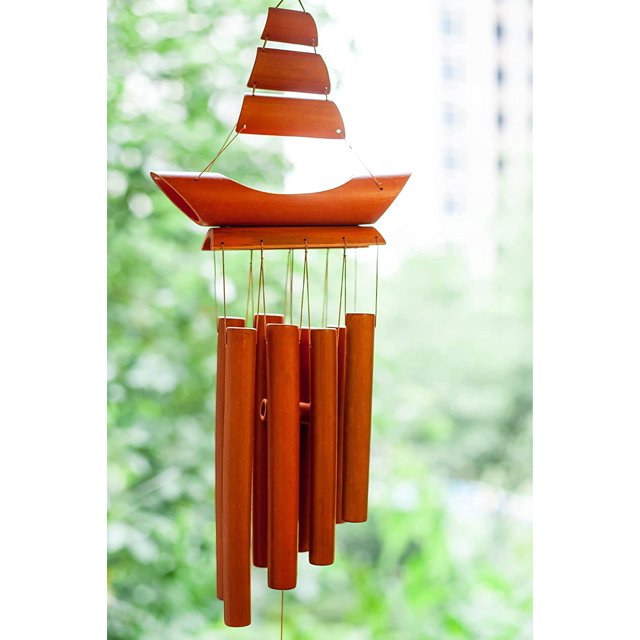 Campanas de viento de bambú al aire libre, campanas de viento conmemorativas hechas a mano, tono oscuro grande, para la decoración del hogar del jardín del patio Ormromra WMZY-1022-2