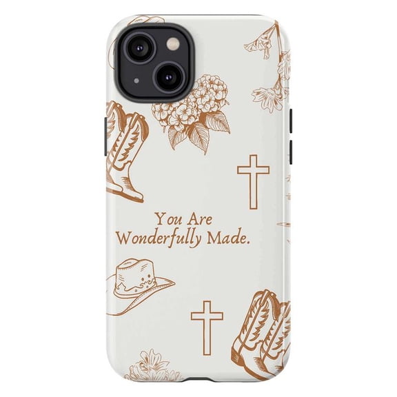 Christian Wonderfully Made Phone Case, Cowboy Boots & Cross Design Cover for iPhone 17 16 15 14 13 12 11 Pro Plus Mini