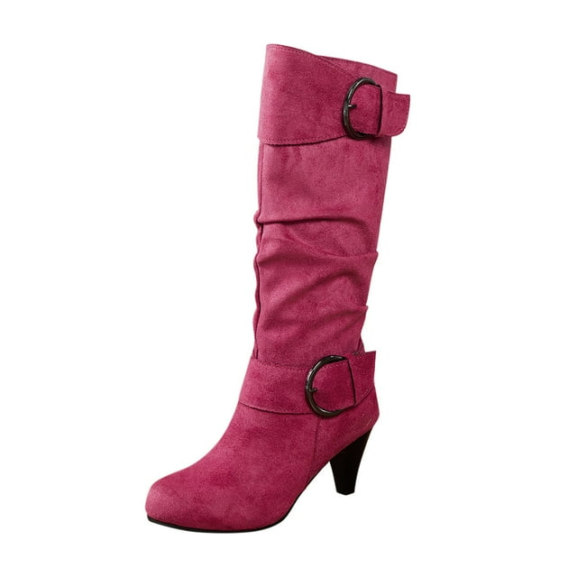 Bottes Mi-Mollet pour Femmes - Mode Automne et Hiver en Suède, Talon Fin, Confortables, Chaussures Unies pour Femmes