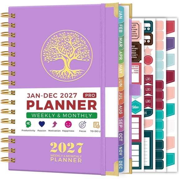 Nirmiro 2027 Weekly & Monthly Planner, Jan 2027 – Dec 2027, Hardcover Agenda Book with Tree Design, Ruler, Monthly Tabs, 4 Stickers & Inner Pocket, 6.5"x8.4" for Office, School & Home