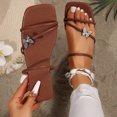 thumbnail image 4 of Xfvqtps Womens Slippers Large Size Simplicity Three Straps Butterfly Rhinestone Bling Shine Flat Bottomed Square Open Toe Breathable Comfortable Non-Slip Summer Casual Slippers Brown, 4 of 6