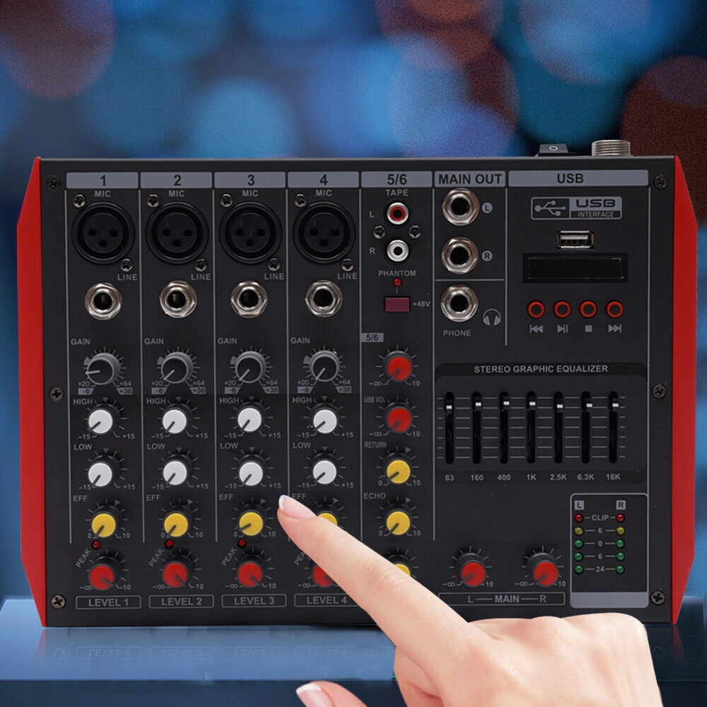 Pro 6 Channel Bluetooth Studio Audio Mixer Live Sound Mixing Console with USB 110V