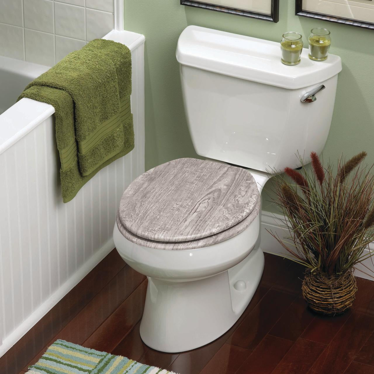 Home+Solutions Round Distressed Wood Decorative Toilet Seat, Gray