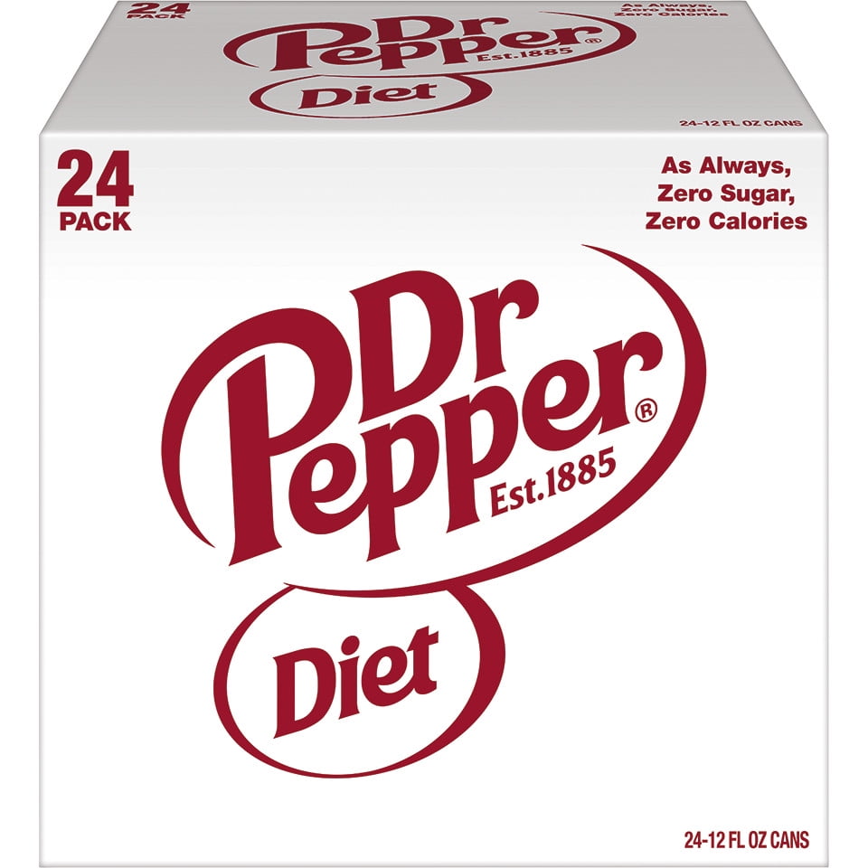 Diet Dr Pepper Soda Pop, 12 fl oz, 24 Pack Cans