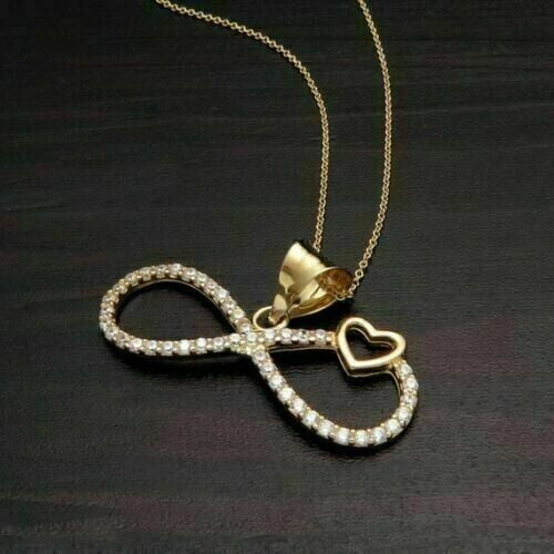 0.50 Ct Round Real Moissanite Beautiful Infinity Pendant 14K Yellow Gold Plated