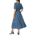 thumbnail image 3 of INSPIRE CHIC Robe Bohème pour Femme à Volants Manches Courtes Col en V Pois Suisses Robe Midi à Étages Robe de Plage Smockée Bleu m, 3 of 5