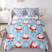 Manfei Santa Claus 7pcs Bedding Comforter Set,Christmas Snowflakes Queen Bedding Sets Super Cozy,Polka Dots Queen Sheet Sets,Super Cozy Cartoon Room Decor,Reversible