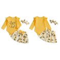 thumbnail image 4 of Okbabeha Newborn Baby Girl Outfits Long Sleeve Bee Print Romper Bodysuit With Skirt Bows Infant Clothes, 4 of 8