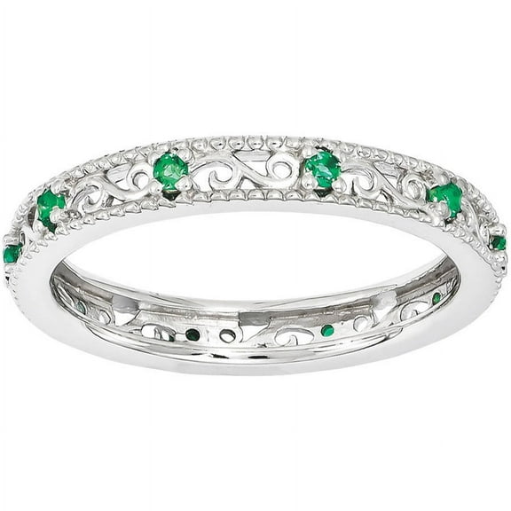 Created Emerald Sterling Silver Ring