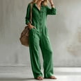 thumbnail image 7 of WULMLEO Wide Leg Romper Women Cotton Linen Workout V Neck Long Sleeve Button Front One Piece Jumpsuits Casual Oversized Dressy Office Overalls with Multi Pockets Green XL, 7 of 7