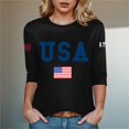 thumbnail image 2 of vigerkar 3/4 Sleeve USA Patriotic Shirts for Women 4th of July America Stars Stripes Flag Graphic Tops Summer BBQ Tee (Black, XXL), 2 of 5
