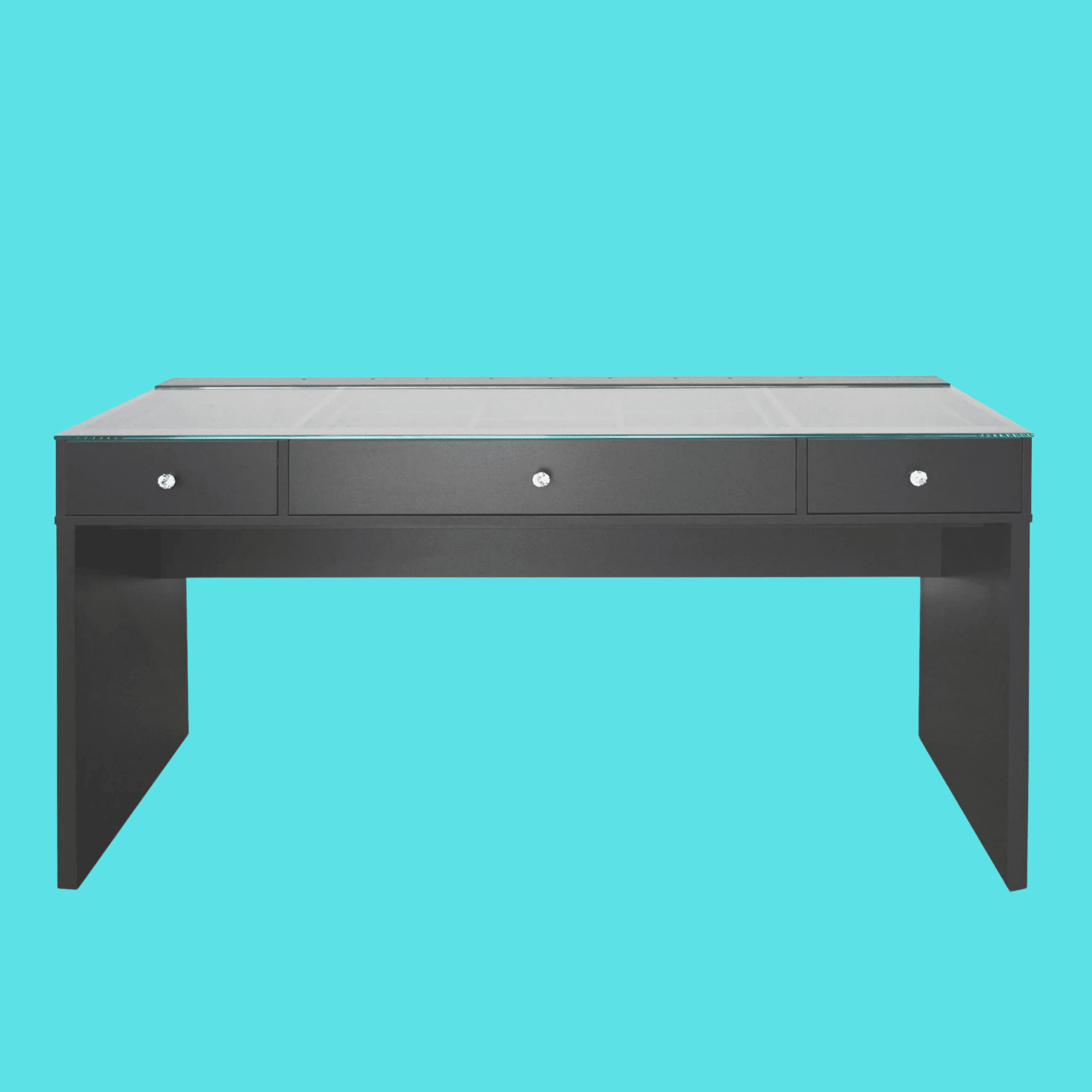 Impressions Vanity Slay Station Naomi Vanity Table with 3 Drawer and Glass Table Top (Charcoal)