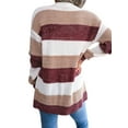 thumbnail image 5 of Xuanfei Women Striped Color Block Open Front Lantern Long Sleeve Cardigan Sweater Coat With Pocket, 5 of 7