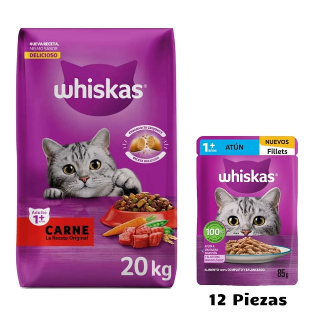 Whiskas Original Carne 20 kg + Caja Whiskas Sobre Gato Fillets Atun 85 g (12 Pzas