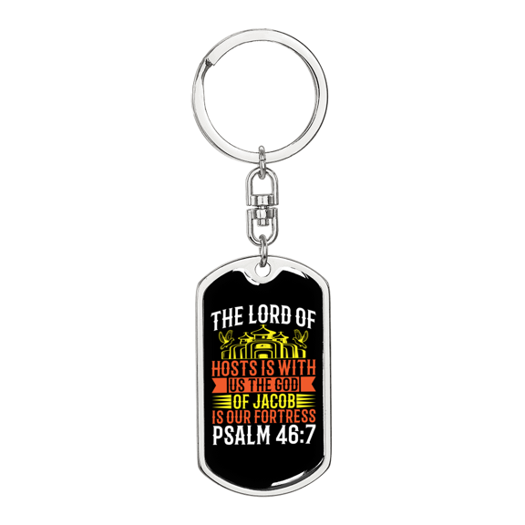 The God Of Jacob Psalm 46:7 Stainless Steel or 18k Gold Premium Swivel Dog Tag Keychain