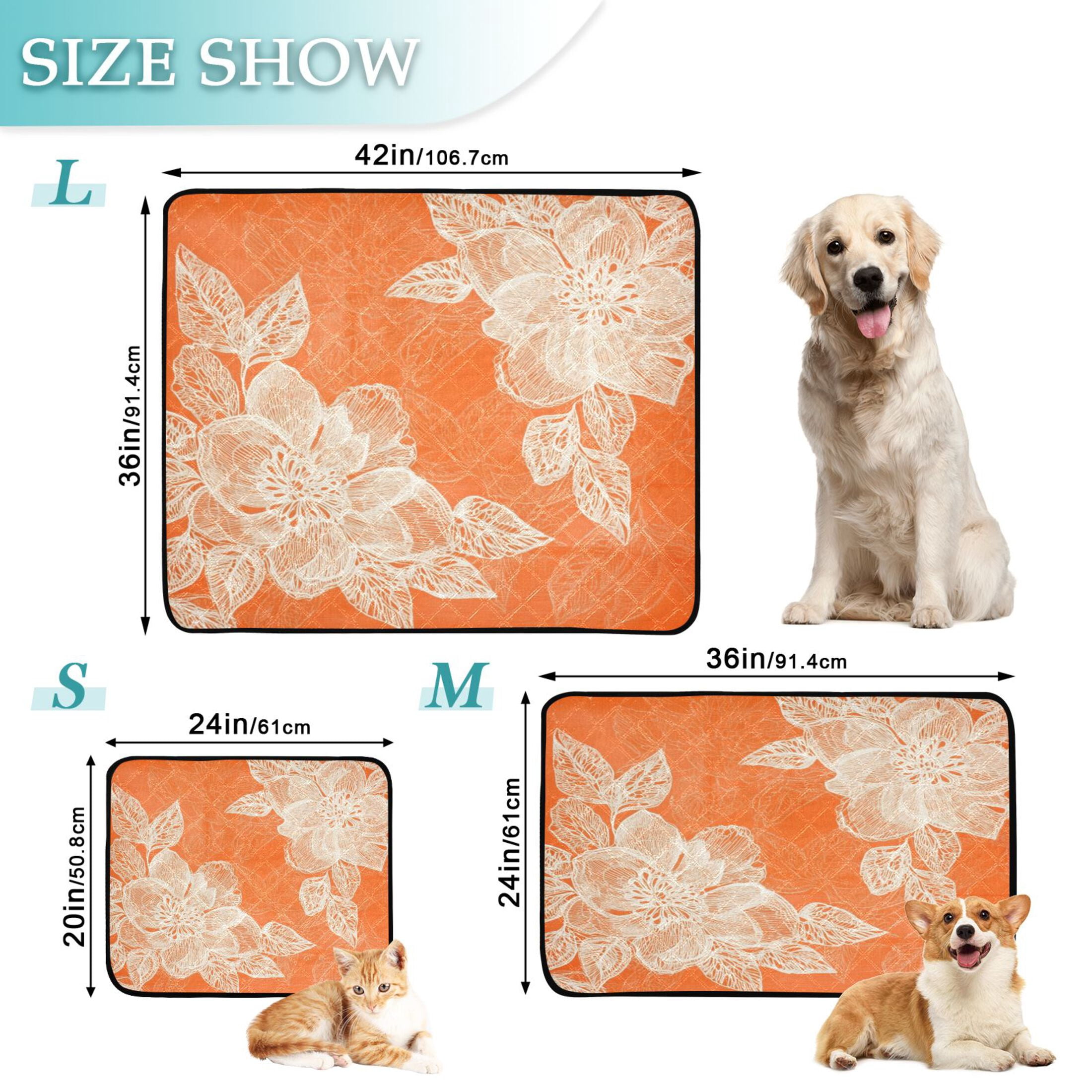 Qxltty Peach Lace Pattern on Orange Background Cat litter Pads Pet Set of 2 Diaper Mats Center Anti-leakage Layer Absorbent Soft and Comfortable