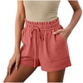 thumbnail image 2 of Cagogo Women High Waisted Shorts with Pockets Casual Loose Summer Party Shorts for Women Linen Beach Lounge Drawstring Bottoms Fashion Travel Clothes, Watermelon Red S, 2 of 8