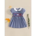 thumbnail image 3 of Kids Toddler baby Girls Dress, 6 9 12 18 24 Months 2T 3T 4T Short Sleeve Doll Collar Embroidery Bow Summer A-line Dresses Clothes, 3 of 9