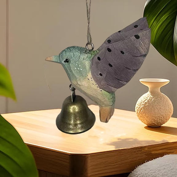Upgraded Handcrafted Wooden Humming Birds Hanging Ornament With Bells D