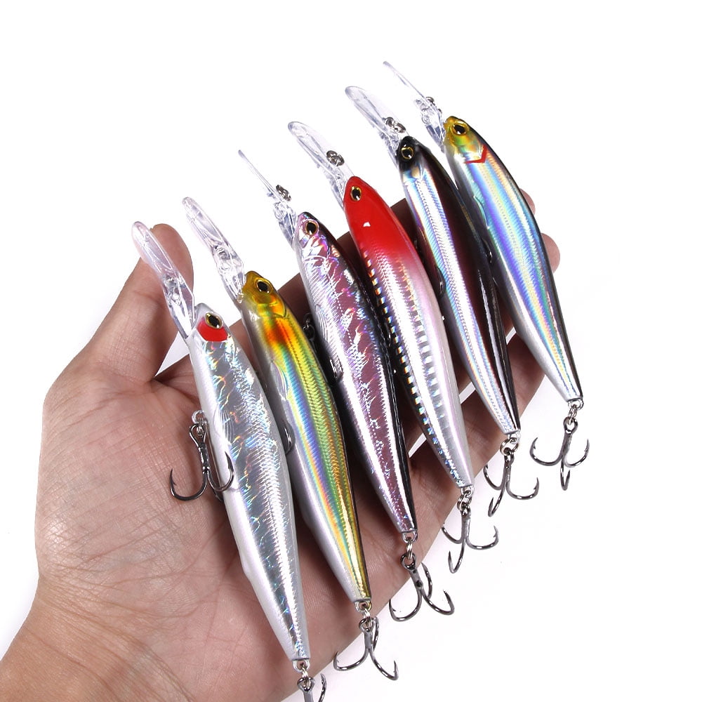 HENGJIA Fishing Lures Large Hard Bait Minnow VIB Lure with Treble Hook Life-Like Swimbait Fishing Bait Popper Crankbait Sinking Lure for Trout Bass Walleye Redfish, 6PCS