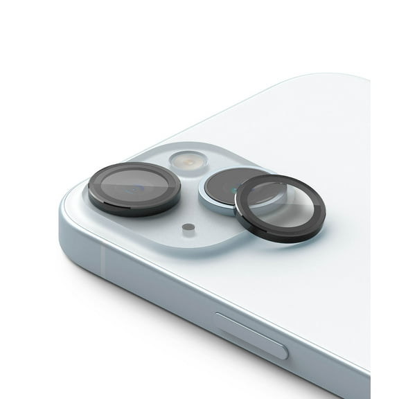 Ringke Camera Lens Frame Glass [Individual Lens Covers] Compatible with iPhone 15 Camera Lens Protector and iPhone 15 Plus Camera Lens Protector, Tempered Glass and Aluminum Alloy Frames - Black