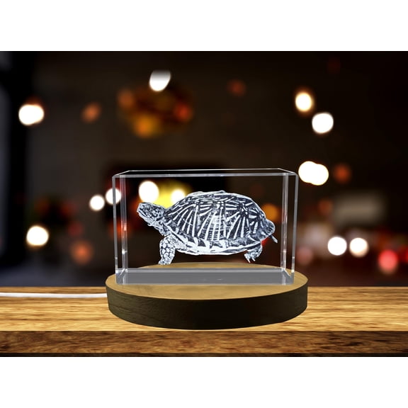 Desert Box Turtle Crystal Engraving - Beautifully Carved Reptile Decorative Accent