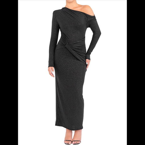 Vestido de Mujer Otoño Invierno Francés Larga Ajustado Maxi Vestido Formal para Mujer Negro L