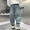 thumbnail image 6 of Quealent Boy's Baggy Jeans Elastic Waist Pull On Denim Pants Classic Straight Wide Leg Jeans for Kids 6-14 Years Blue for Size 13-14 Years, 6 of 7