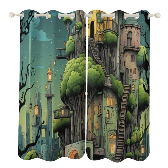 Anime Castle Blackout Curtains for Bedroom Curtains Insulated Room Darkening Window Drapes for Living Room