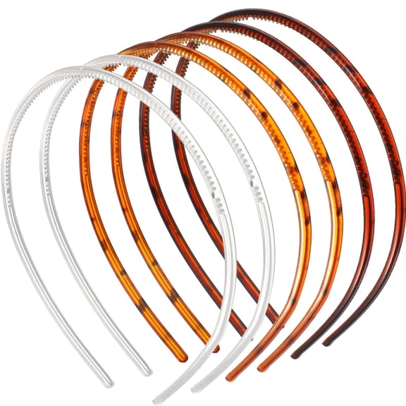 TELOLY 6 Pieces Plastic Headbands for Women Thin Headband with Teeth Plain Head Bands for Halloween Christmas Women'S Hair(5 Mm,Light Brown,Deep Brown,Transparent)