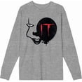 thumbnail image 4 of It Chapter 2 Enlarged Pennywise Face Adult Heather Gray Crew Neck Long Sleeve Tee-Medium, 4 of 6