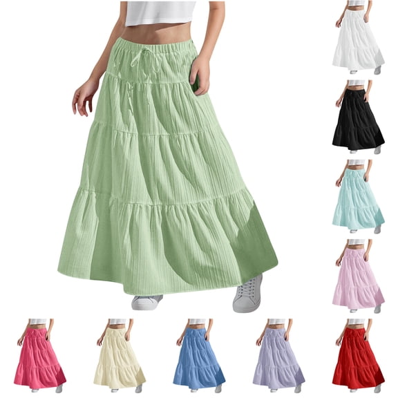 SROBPTY Little Girls Skirts Solid Breathable Elastic Waist Maxi for 4-15 Years