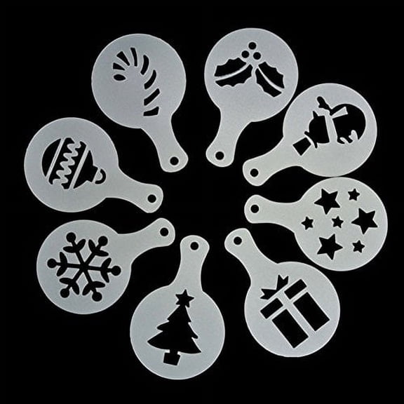 Fymlhomi 8 x Cappuccino Coffee Stencils Template Christmas Style Strew Flowers Pad Duster Spray Art