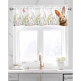 thumbnail image 2 of Easter Rabbits Linen Curtain Valance for Bedroom/Bathroom/Kitchen/Office/Living/Dining Room Windows,Easter Bunny Botanical Flower Leaves Rod Pocket Topper Drapes Decorative Cafe Drapery Panel 42x18, 2 of 6