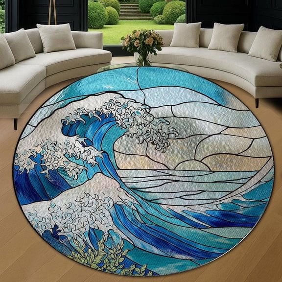 Circle Area Rug, Beach Washable Non-Slip Floor Carpet, Soft Rug for Living Room Bedroom Decor 24 Inch