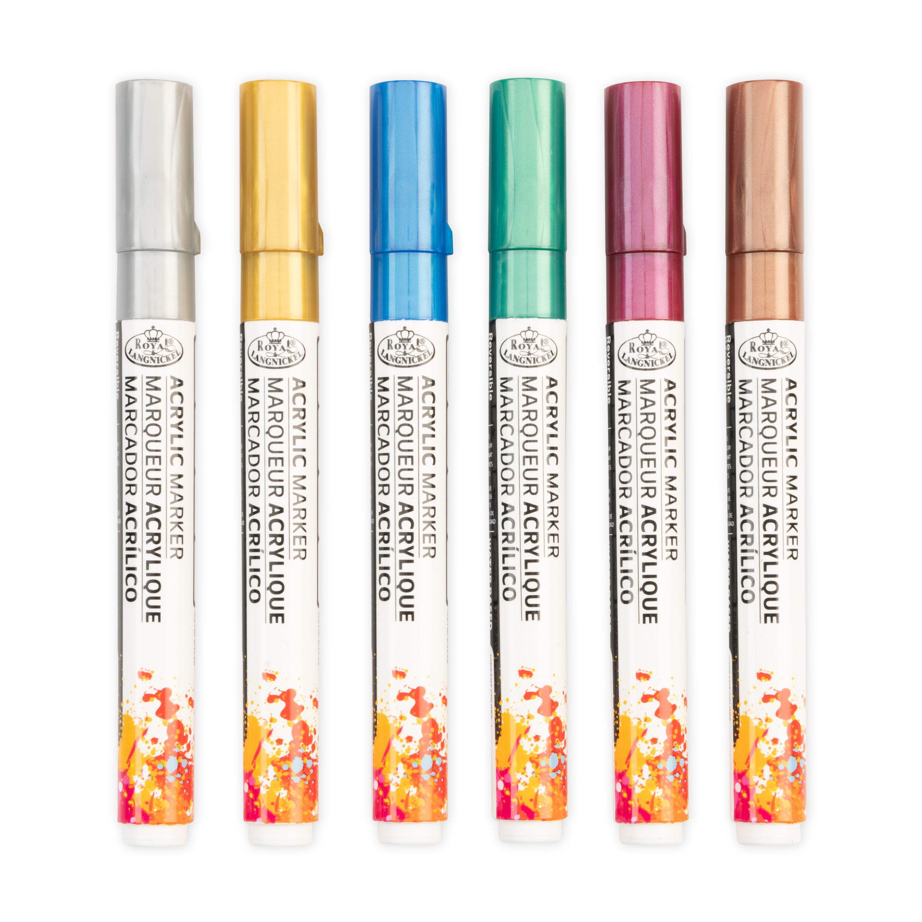 Royal & Langnickel Acrylic Metallic Markers, 6 Piece Set, Reversible Tip